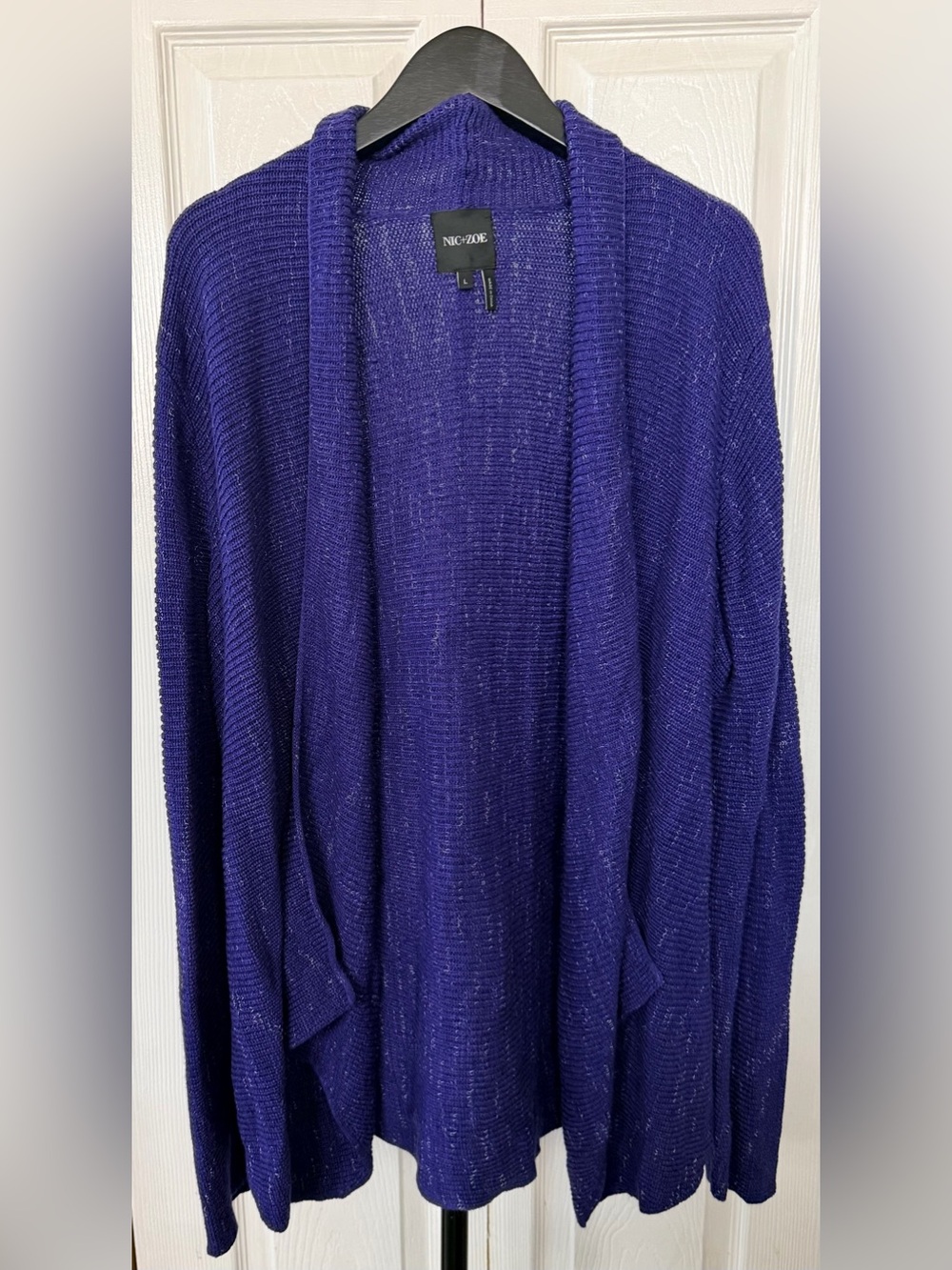 NIC+ZOE Purple Open Front Textured Knit Cardigan Sweater L